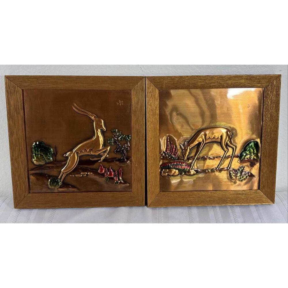 Vintage Copper Wall Art Gazelle Pair Philip Irwin 9.5”x9.5”